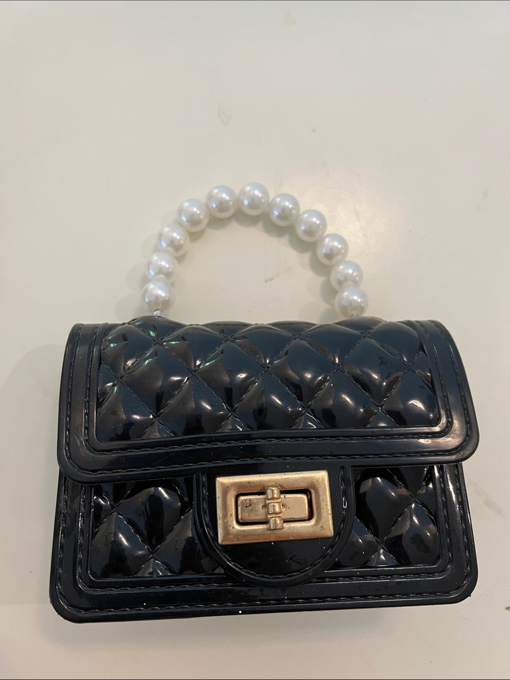 Black Quilted Pearl-Handle Mini Bag